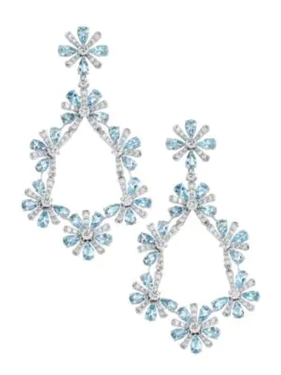 Shop Hueb Botanica 18k White Gold, Diamond & Aquamarine Teardrop Earrings