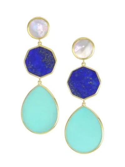 Shop Ippolita Women's Polished Rock Candy 18k Yellow Gold & Multi-stone Crazy 8's Triple-drop Earrings In Turquoise