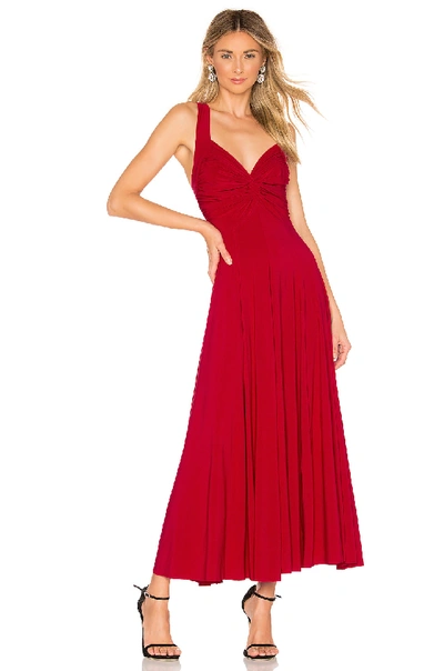 Shop Norma Kamali Sleeveless Flared Twist Midi Dress In Red