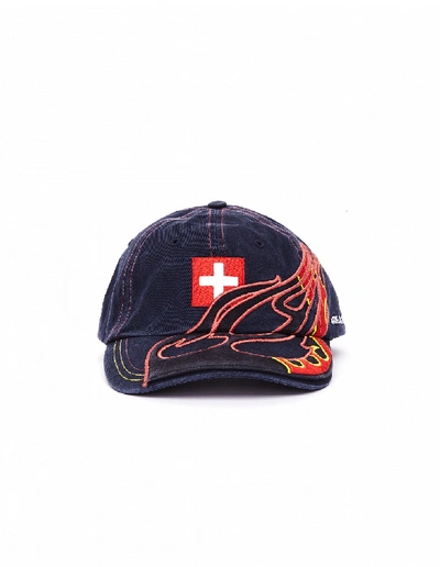Shop Vetements Embroidered Cotton Cap Swiss In Navy Blue