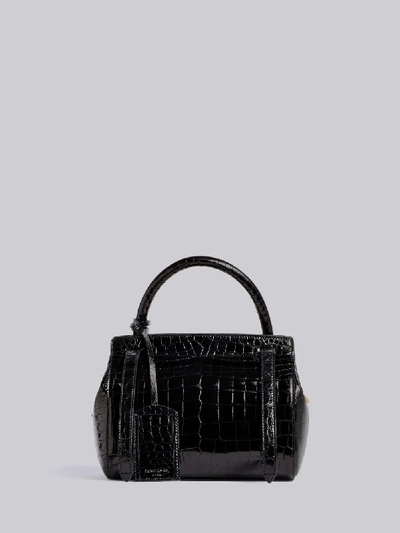 Shop Thom Browne 3-strap Small Crocodile Leather Bag In Black