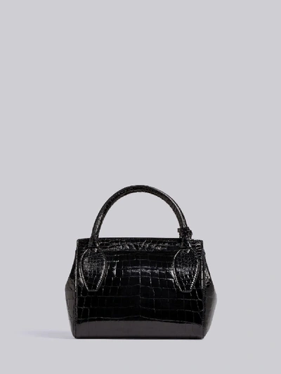 Shop Thom Browne 3-strap Small Crocodile Leather Bag In Black