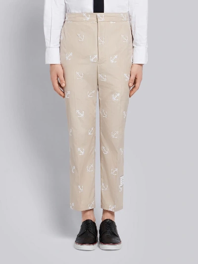 Shop Thom Browne Anchor Embroidery Straight-leg Chino In Neutrals