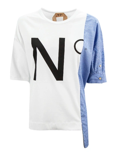 Shop N°21 White And Blue Cotton T-shirt In Rigata
