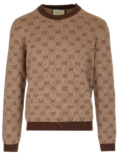 Shop Gucci Gg All Over Logo Crewneck Pullover In Brown