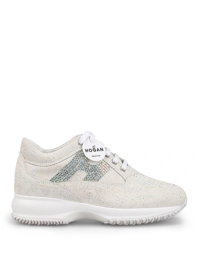 Shop Hogan Interactive Crystal H Shiny Suede Sneakers In Light Grey