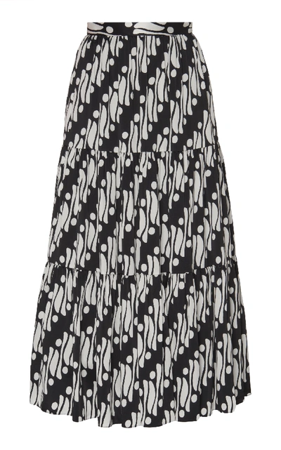 Shop Andrew Gn Printed Silk-blend Satin Skirt In Black/white