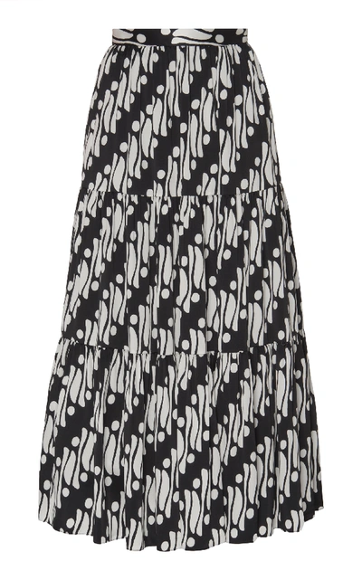 Andrew Gn Printed Silk-blend Satin Skirt In Black/white