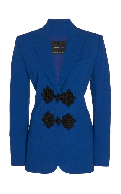 Shop Andrew Gn Guipure Lace-trimmed Crepe Blazer In Blue