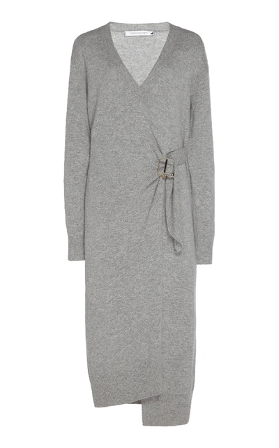 Shop Christopher Esber Wool-blend Wrap-effect Drape Jumper Dress In Grey