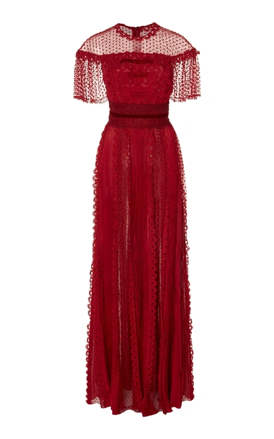 Shop Zuhair Murad Harui Lace Mix Dress In Red