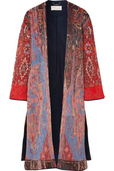 Shop Chloé Oversized Silk-blend Jacquard Coat In Red