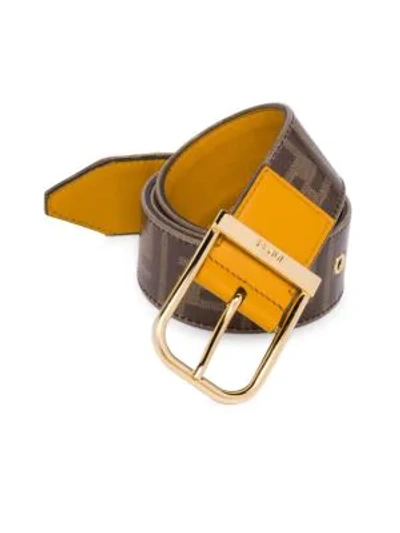 Shop Fendi Ff Vetrificato Logo Belt In Brown Yellow