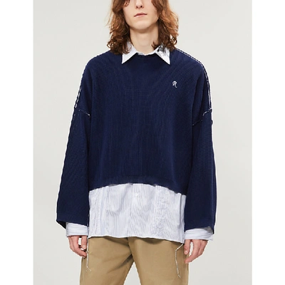 Shop Raf Simons Exposed-seam Oversized Knit Jumper In Night Blue