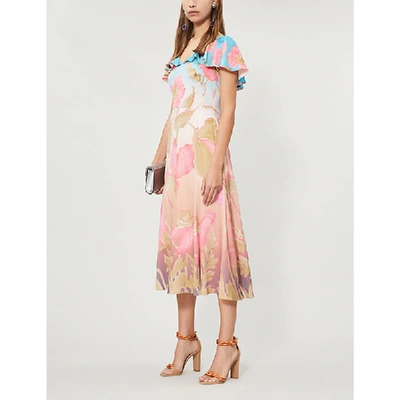 Shop Peter Pilotto Floral-print Cloqué Dress In Sky Poppy