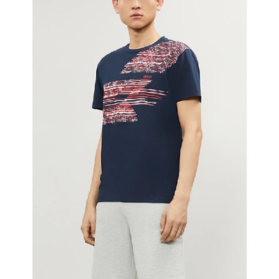 Shop Hugo Boss Graphic-print Cotton-jersey T-shirt In Navy
