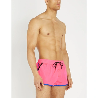 Shop Versace Contrast-trim Logo-patch High-rise Shell Swim Shorts In Pink