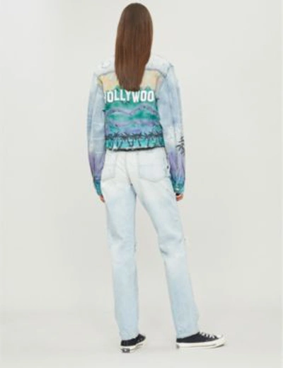 Shop Amiri Hollywood-print Denim Jacket In Indigo