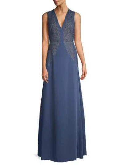 Shop Bcbgmaxazria Embroidered Lace A-line Gown In Slate