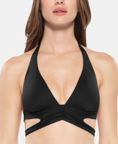 Shop Becca Solid Color-code Split-band Halter Bikini Top Women's Swimsuit In Black