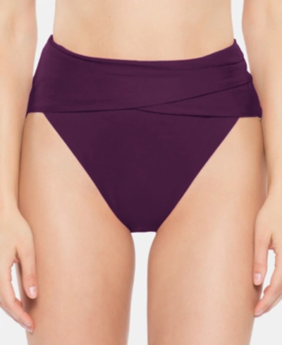 Shop Becca Solid Color-code Wrap-front High-waist Bikini Bottoms Women's Swimsuit In Merlot