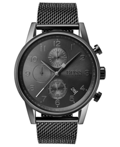 Shop Hugo Boss Men's Chronograph Navigator Gray Stainless Steel Mesh Bracelet Watch 44mm In Grey