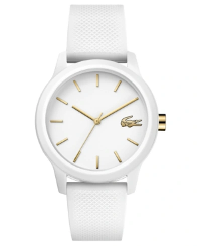 Shop Lacoste Women's 12.12 White Rubber Strap Watch 36mm In White Dial