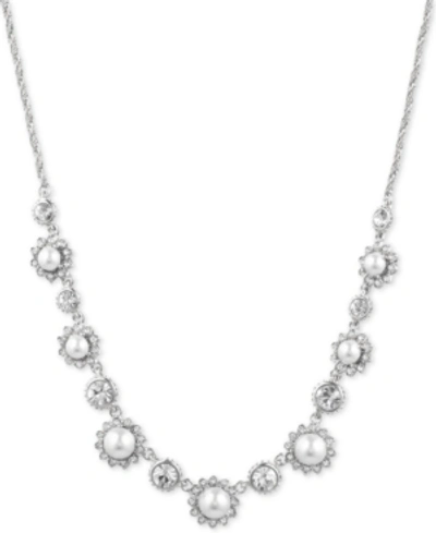 Shop Marchesa Silver-tone Crystal & Imitation Pearl Collar Necklace, 16" + 3" Extender In Rhodium