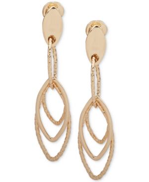 Anne Klein Gold Tone E Z Comfort Clip On Large Linear Drop
