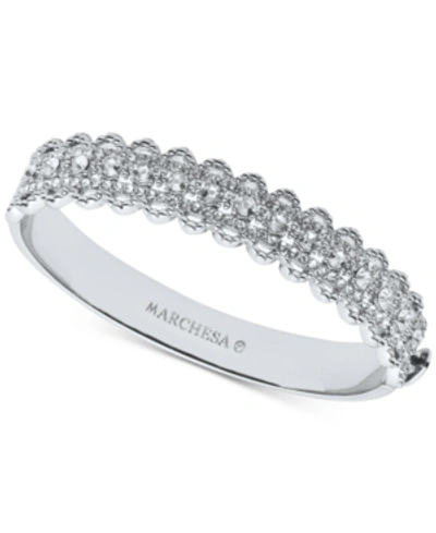 Shop Marchesa Silver-tone Crystal Filigree Bangle Bracelet In Rhodium