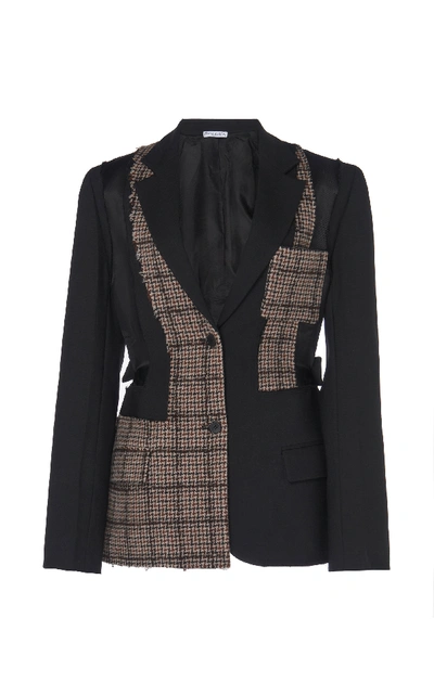 Shop Jw Anderson Wool Patchwork Tailored Jacket In Black