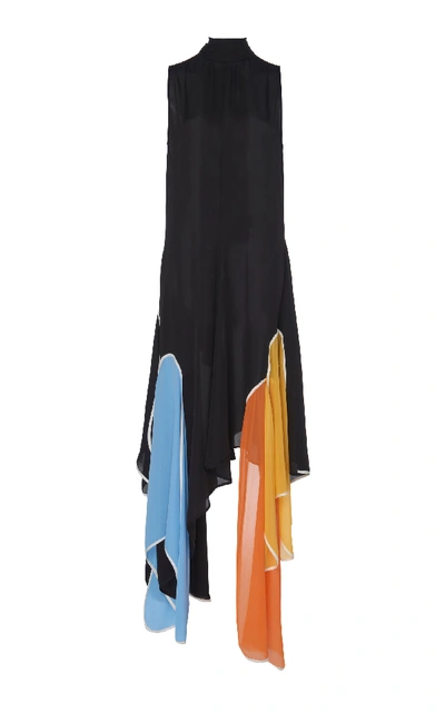 Shop Jw Anderson Silk Petal Asymmetric Shift Dress In Black