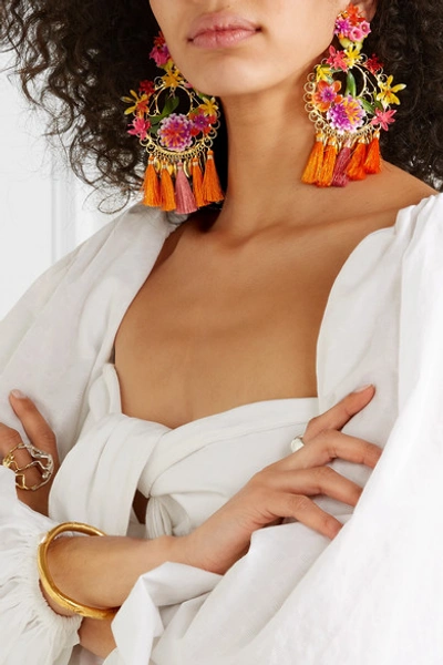 Shop Mercedes Salazar Tasseled Gold-plated And Resin Clip Earrings In Pink