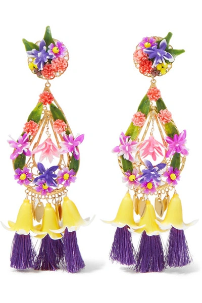 Shop Mercedes Salazar Tasseled Gold-plated And Resin Clip Earrings In Yellow