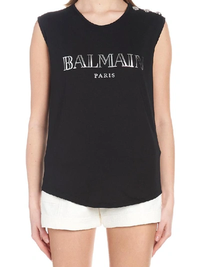 Shop Balmain Logo Top In Black