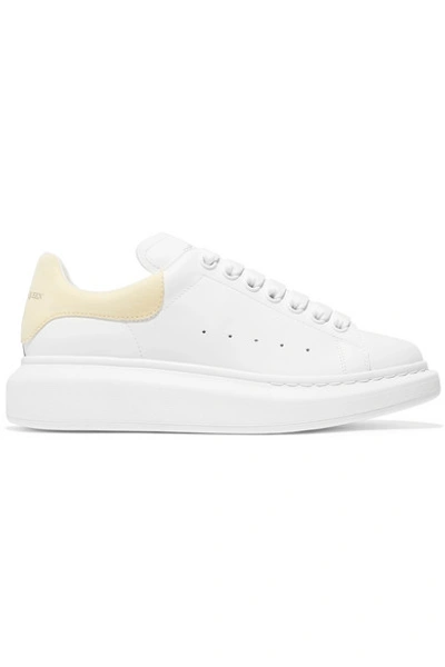 Shop Alexander Mcqueen Suede-trimmed Leather Exaggerated-sole Sneakers In White