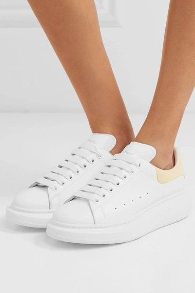 Shop Alexander Mcqueen Suede-trimmed Leather Exaggerated-sole Sneakers In White