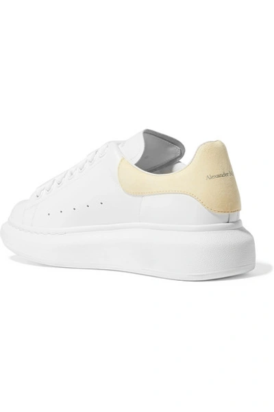 Shop Alexander Mcqueen Suede-trimmed Leather Exaggerated-sole Sneakers In White