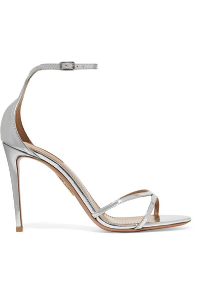 Aquazzura Purist 105 Mirrored-leather Sandals In Silver | ModeSens