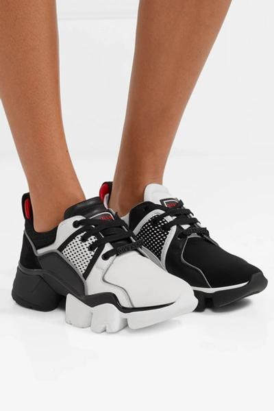 Shop Givenchy Jaw Mesh And Suede-trimmed Leather, Neoprene And Rubber Sneakers