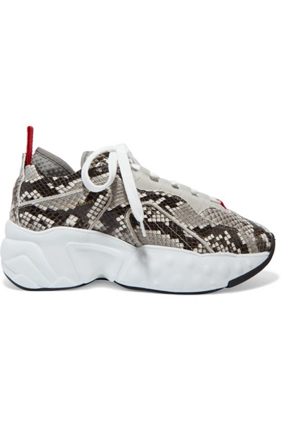 Shop Acne Studios Manhattan Snake-effect Leather, Suede And Mesh Sneakers In White