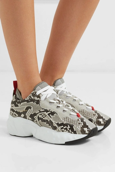 Shop Acne Studios Manhattan Snake-effect Leather, Suede And Mesh Sneakers In White