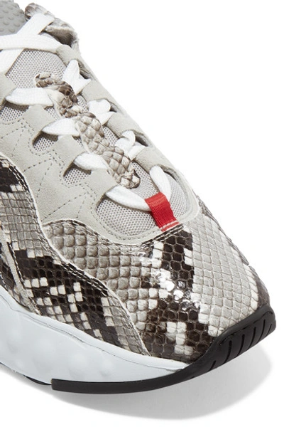 Shop Acne Studios Manhattan Snake-effect Leather, Suede And Mesh Sneakers In White