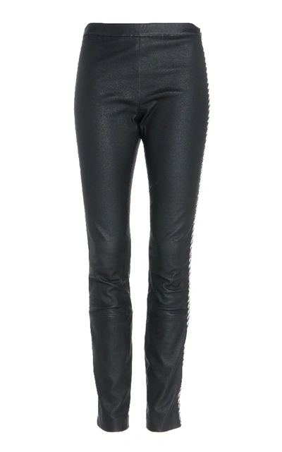 Shop Haider Ackermann Embroidered Leather Leggings In Black/white