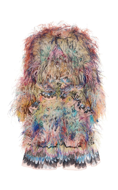 Shop Mary Katrantzou Feather-embellished Printed Georgette Dress In Multi