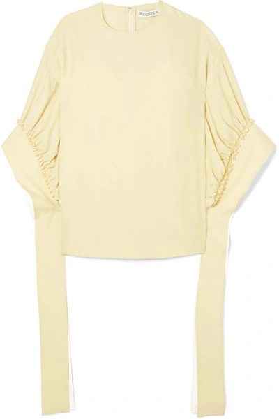 Shop Jw Anderson Tie-detailed Ruched Crepe Blouse In Neutral