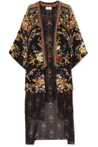 Shop Camilla Embellished Floral-print Silk Crepe De Chine And Voile Kimono In Black
