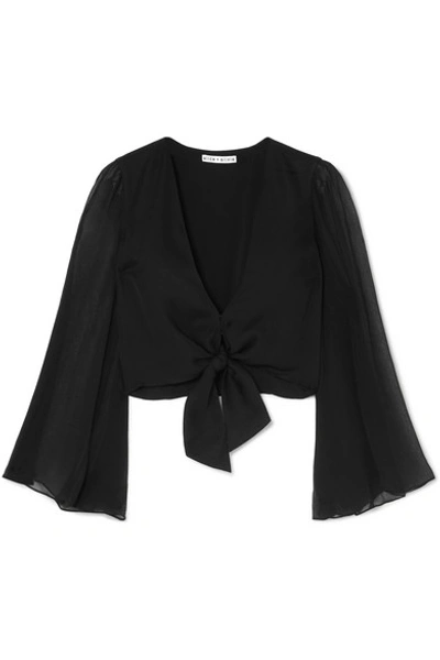 Shop Alice And Olivia Prija Tie-front Silk Crepe De Chine Blouse In Black