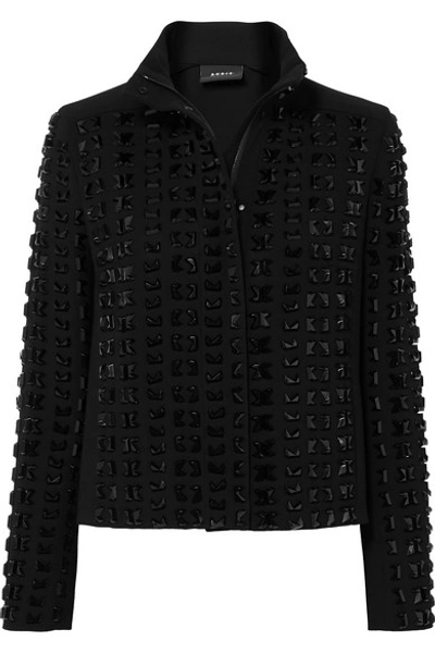 Shop Akris Andorra Embellished Wool-blend Crepe Jacket In Black