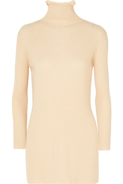 Shop Arje Ribbed Wool Turtleneck Sweater In Cream